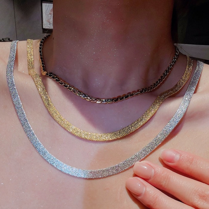 Ultra Shiny Layered Herringbone Chain Necklace