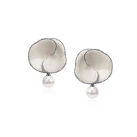 Chunky White Enamel Plume Flower Earrings