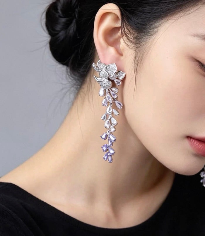 Dazzling Wisteria Flower Tassel Earrings