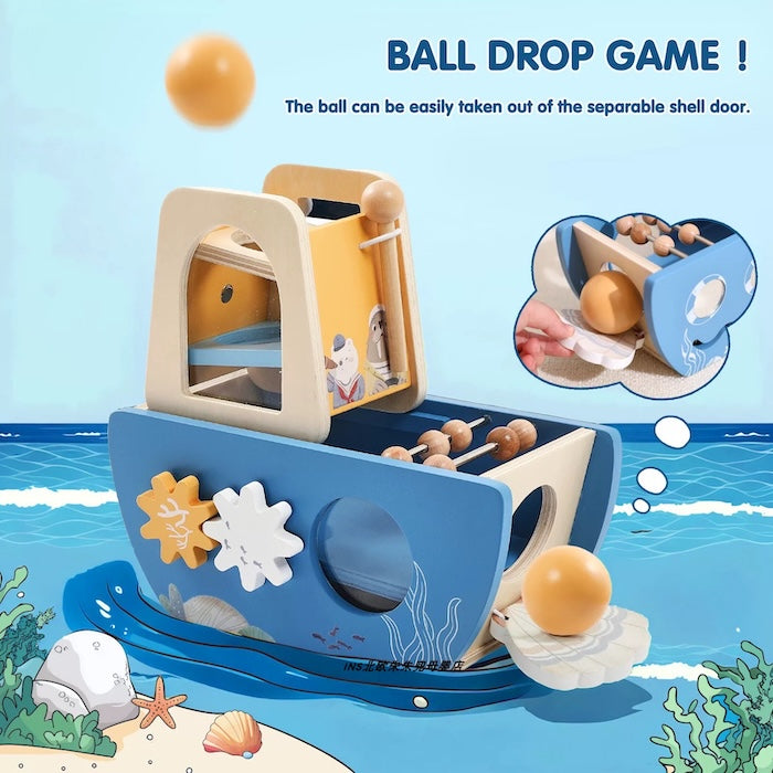 Wooden 5 in 1 Activity Boat Toy
