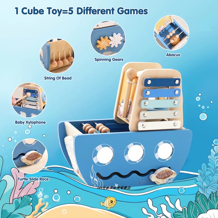 Wooden 5 in 1 Activity Boat Toy

