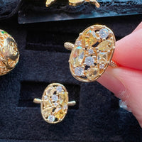 Yellow Crystal Cluster Open Ring
