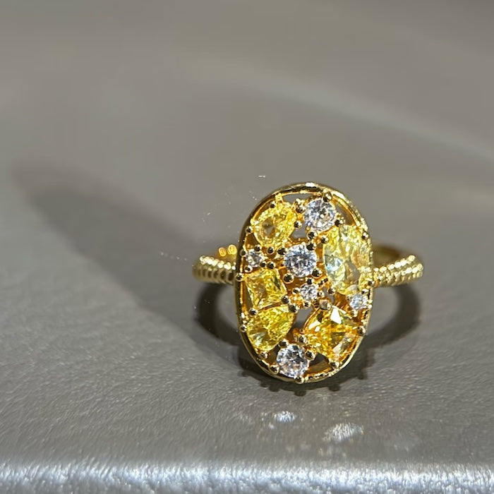 Yellow Crystal Cluster Open Ring
