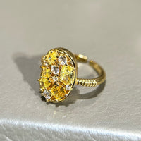Yellow Crystal Cluster Open Ring
