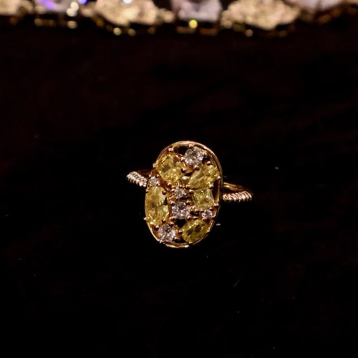 Yellow Crystal Cluster Open Ring

