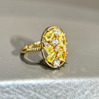 Yellow Crystal Cluster Open Ring
