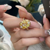 Yellow Crystal Cluster Open Ring
