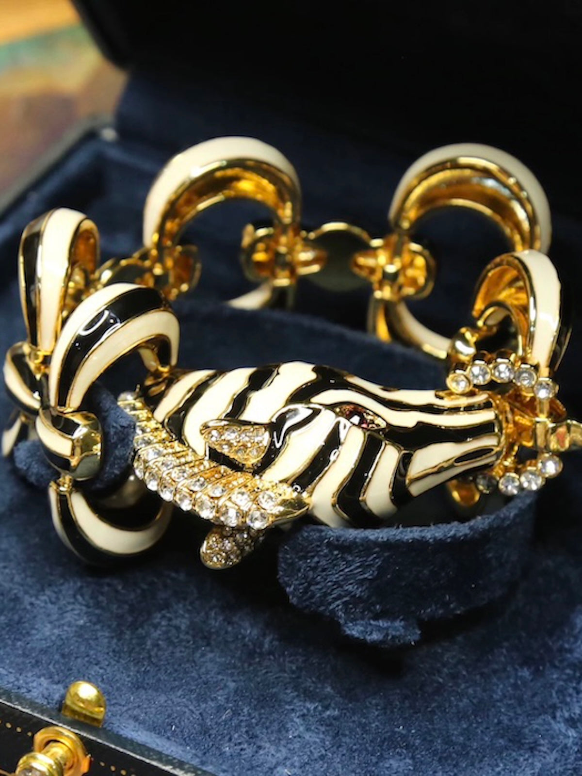 Vintage Zebra Enamel Chunky Statement Bracelet