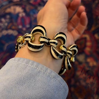 Vintage Zebra Enamel Chunky Statement Bracelet