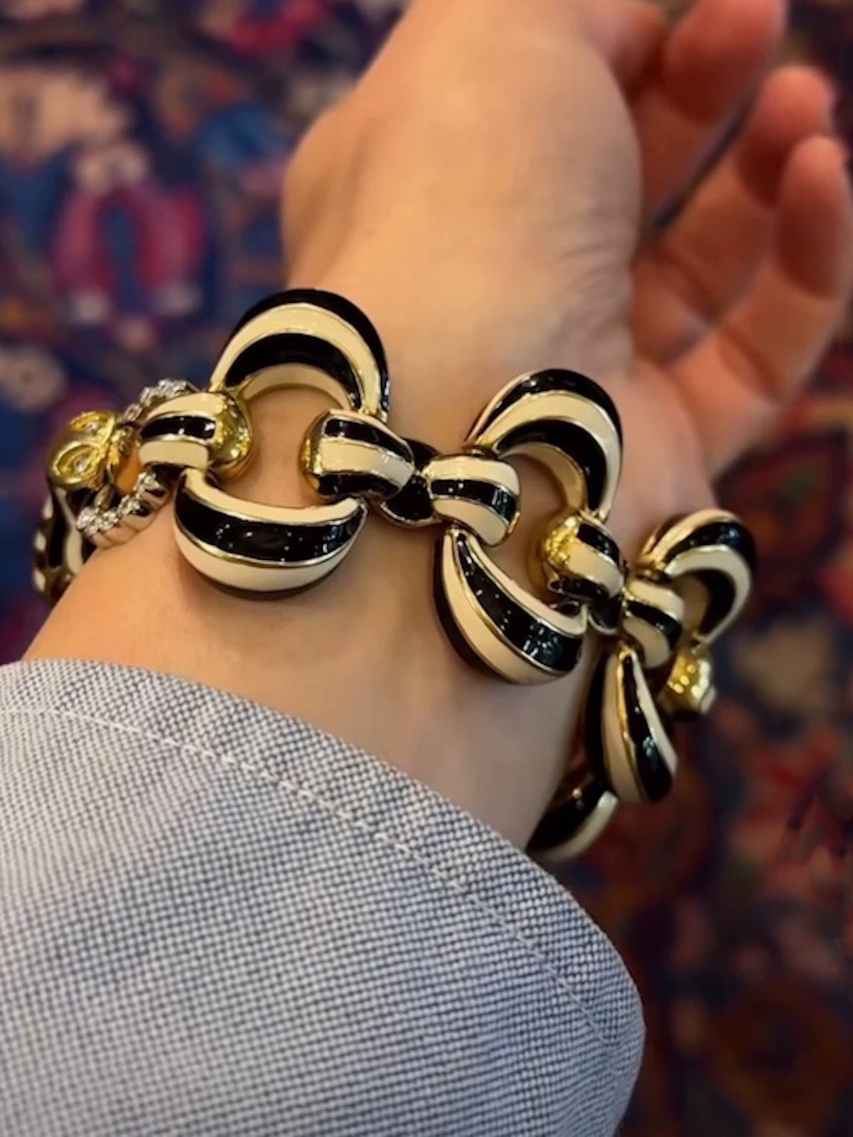 Vintage Zebra Enamel Chunky Statement Bracelet