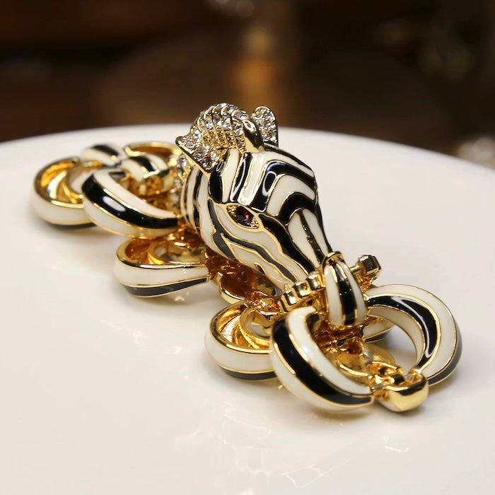 Vintage Zebra Enamel Chunky Statement Bracelet