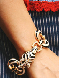 Vintage Zebra Enamel Chunky Statement Bracelet