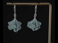 Light Blue Ginkgo Leaf Silver Earrings