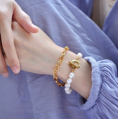 Freshwater Pearl Beads Bracelet - Flower Buckle