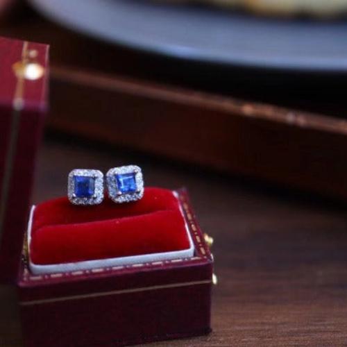 Fancy Square Sapphire Gem Earrings