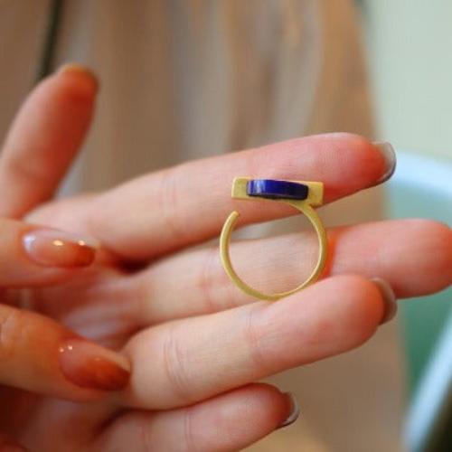 Minimalist Lapis Lazuli Round Gem Ring - adjustable