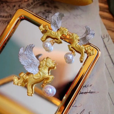 Versatile Angel Unicorn Brooch with Akoya Pearl