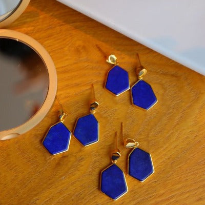 Royal Blue Lapis Lazuli Hexagon Earrings