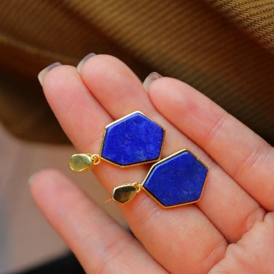 Royal Blue Lapis Lazuli Hexagon Earrings