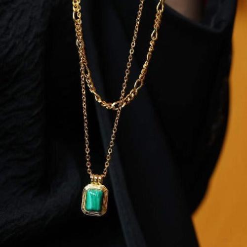 Minimalist Malachite Double Chain Necklace