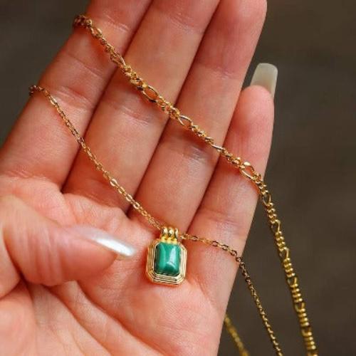 Minimalist Malachite Double Chain Necklace