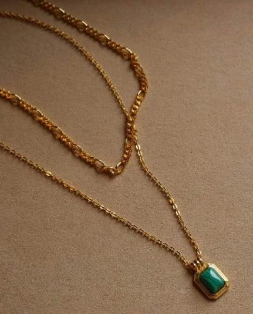 Minimalist Malachite Double Chain Necklace