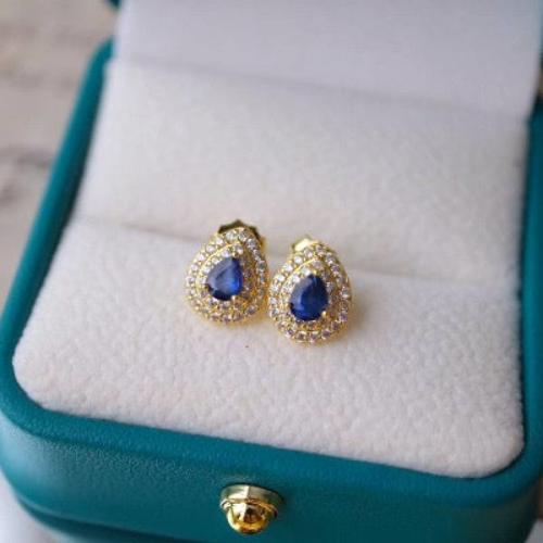 Pear-cut Sapphire Earrings -  Real Sapphire