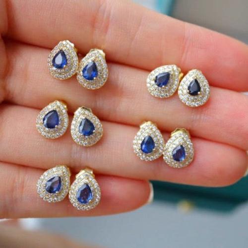 Pear-cut Sapphire Earrings -  Real Sapphire