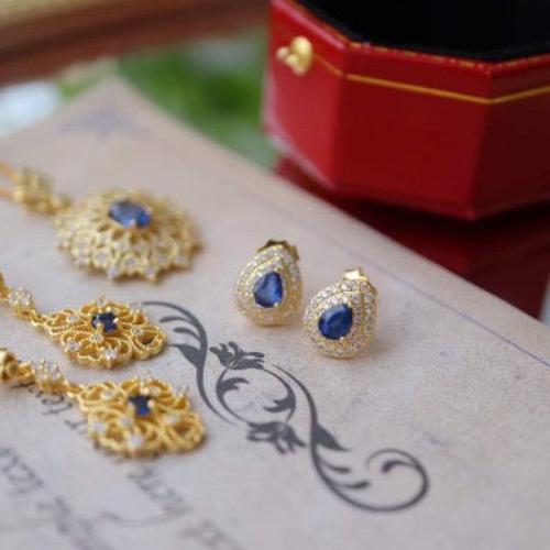 Pear-cut Sapphire Earrings -  Real Sapphire