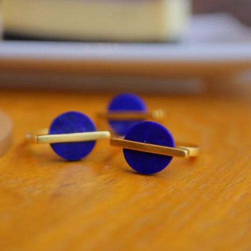 Minimalist Lapis Lazuli Round Gem Ring - adjustable