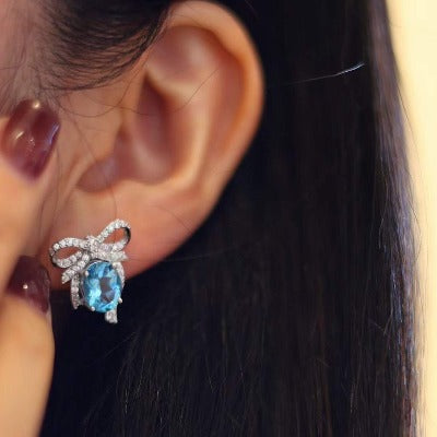 Princess Style Blue Topaz Gift Earrings