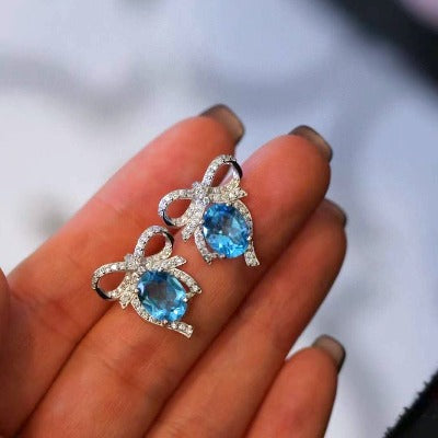 Princess Style Blue Topaz Gift Earrings