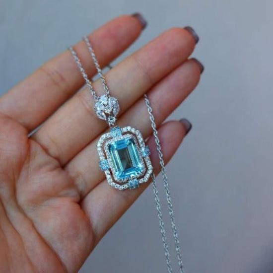 Ice Queen - Sparkling Blue Topaz Large Pendant Necklace