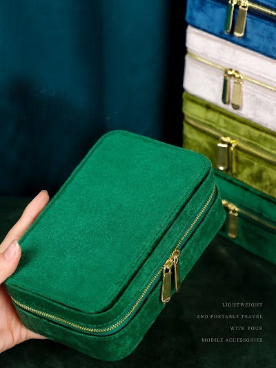 Duel Velvet Portable Jewelry Box - Emerald green