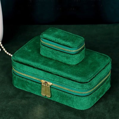 Duel Velvet Portable Jewelry Box - Emerald green