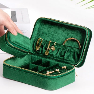 Duel Velvet Portable Jewelry Box - Emerald green