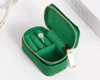 Duel Velvet Portable Jewelry Box - Emerald green