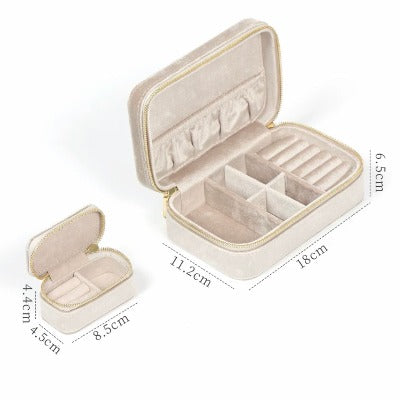 Duel Velvet Portable Jewelry Box - Milky Beige