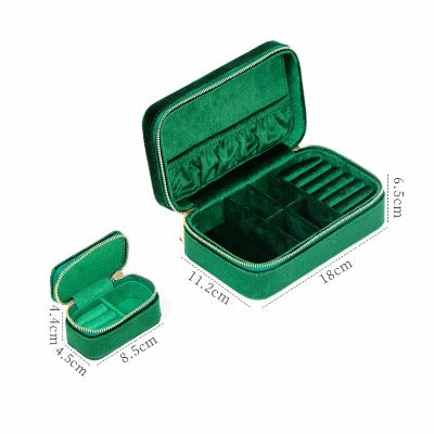 Duel Velvet Portable Jewelry Box - Emerald green