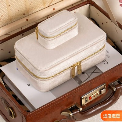 Duel Velvet Portable Jewelry Box - Milky Beige