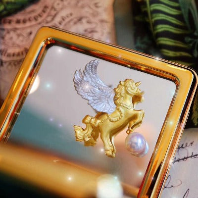 Versatile Angel Unicorn Brooch with Akoya Pearl