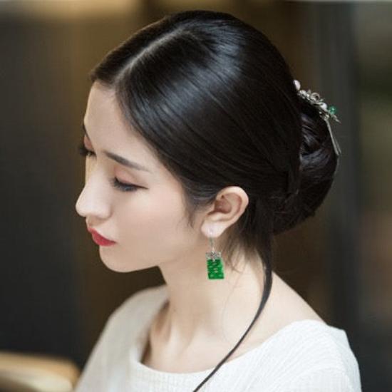 Chinese Character Double Happiness Jade Earring