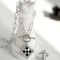 Vintage look check board necklace